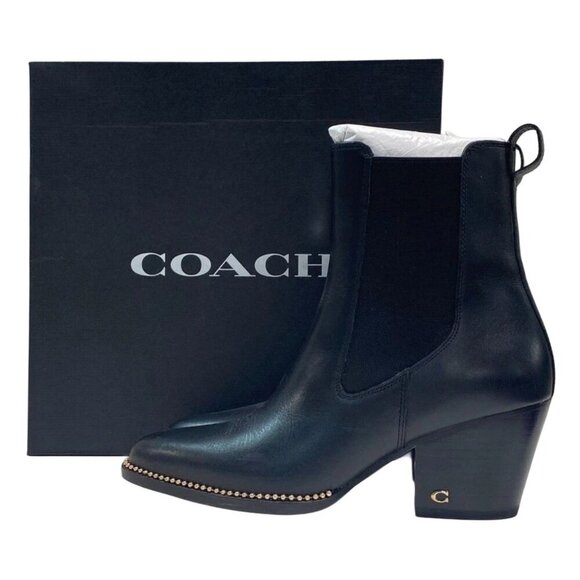 Coach Studded Black Leather Pierce Bootie Boots - Black - US 8.5 - Picture 2 of 6